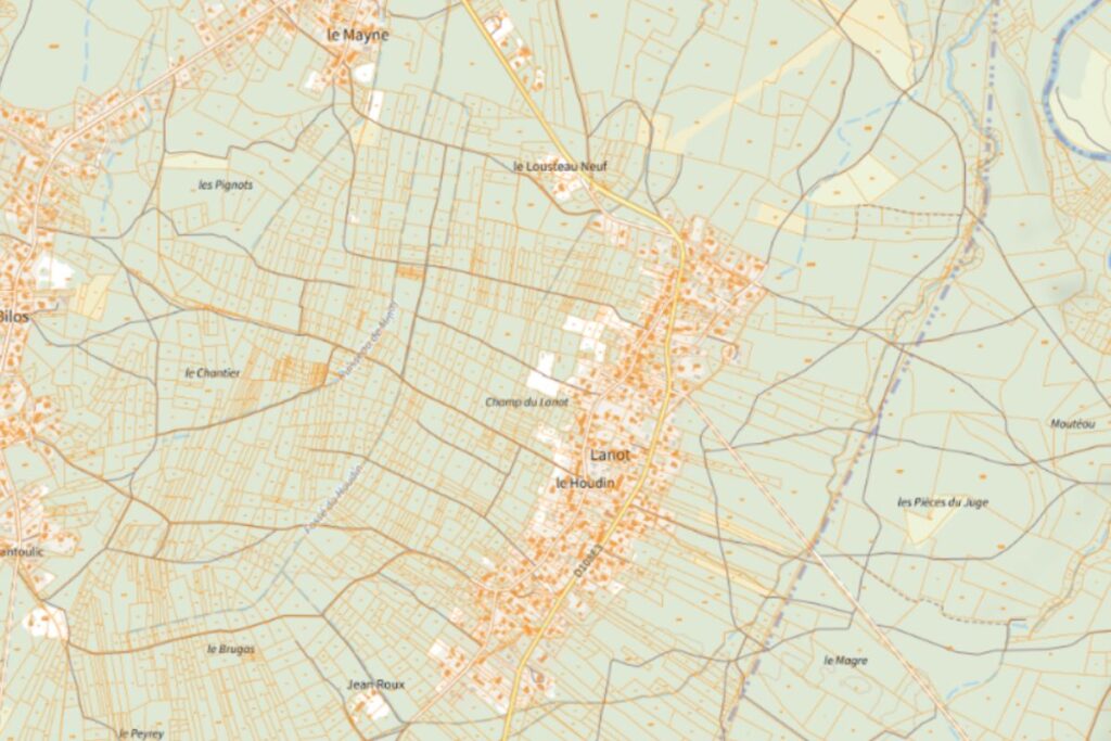 Parcelles du quartier Lanot à Salles vue du cadastre